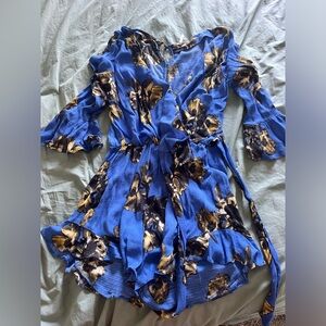 Free People All The Right Ruffles Romper Blue S